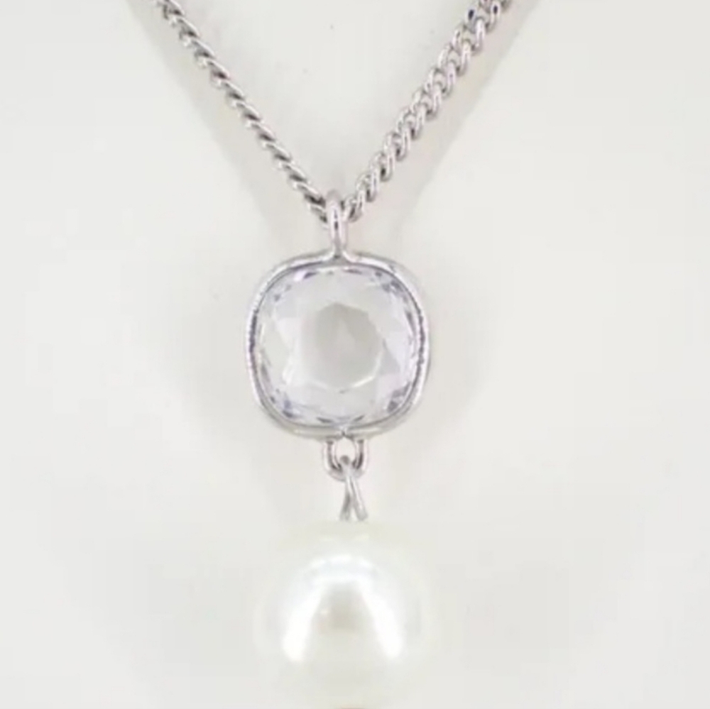 Givenchy Silver and White Pendant Necklace